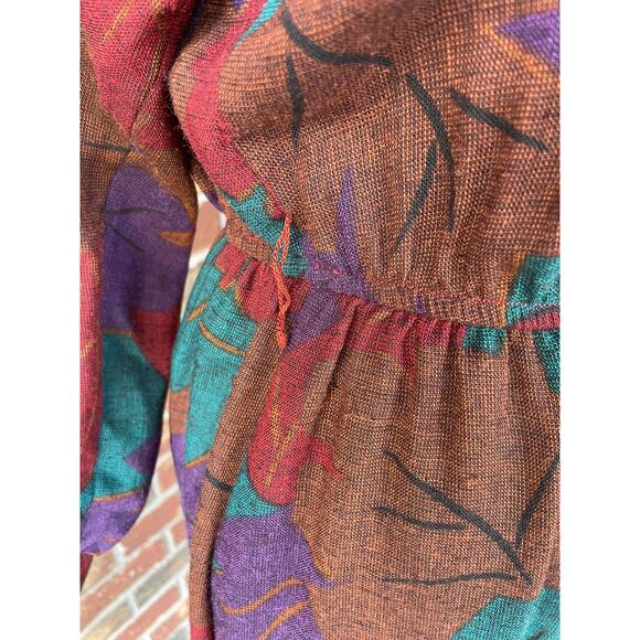 NWT Vintage fall dress - Leslie Fay - leaves - shirt dress - midi - 70s - size S - Picture 6 of 11